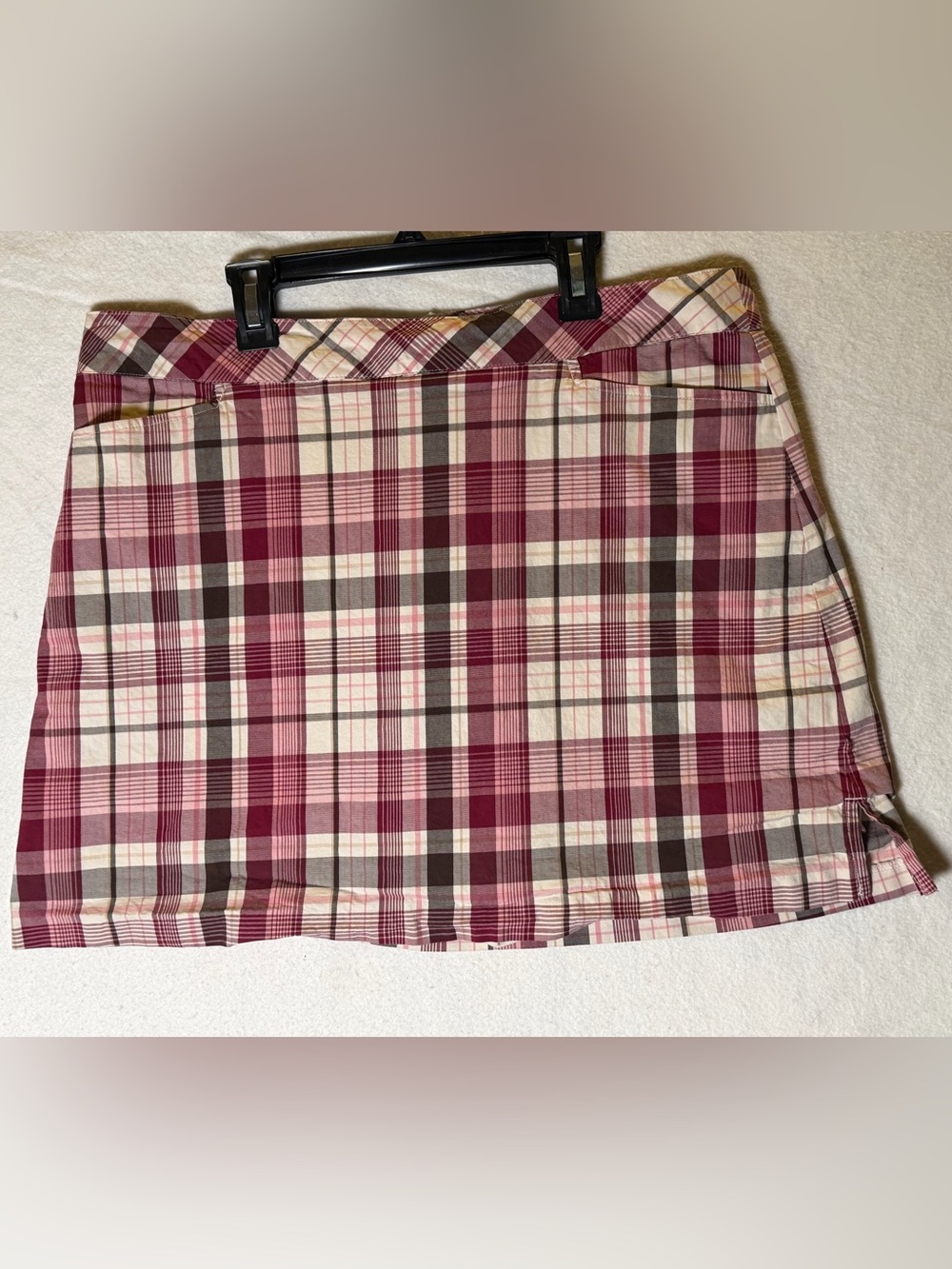Lady Hagen Plaid Mini Skirt Skort in Burgundy Brown and Cream 12